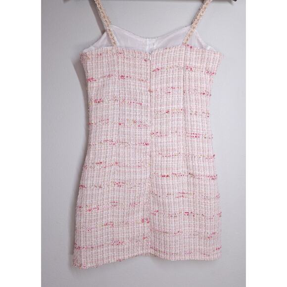 Hello Fashion Tweed mini dress bouclé fabric pink beige structured bustier style - Picture 5 of 14